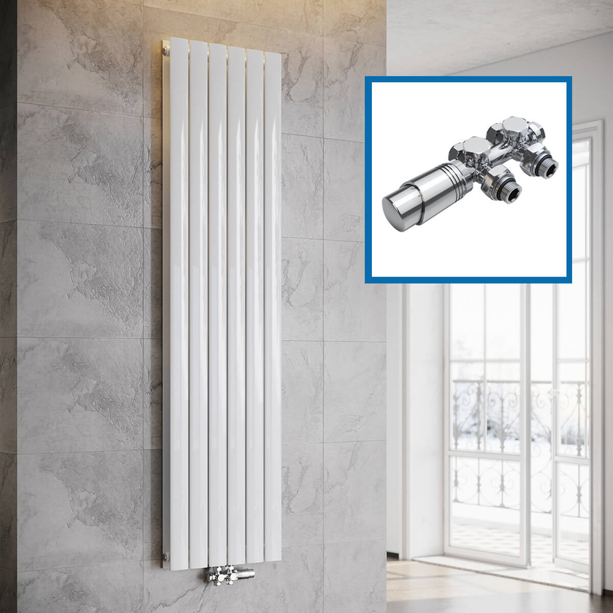 SONNI Flach Heizkörper Paneelheizkörper Wandheizung Mittelanschluss 1800*462mm Weiß ohne/mit Mutiblock