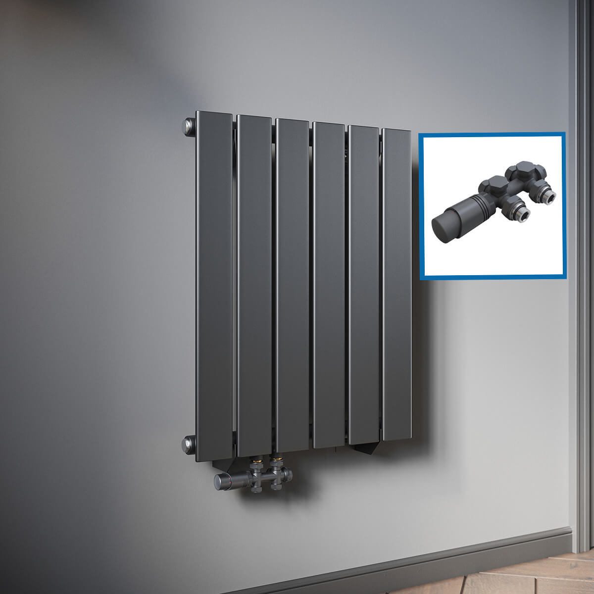 SONNI Design Heizkörper flach und klein für Badezimmer, vertikaler Badheizkörper flach Paneelheizkörper für Bad Flachheizkörper 600*465mm Antrazit ohne/mit Mittelanschluss