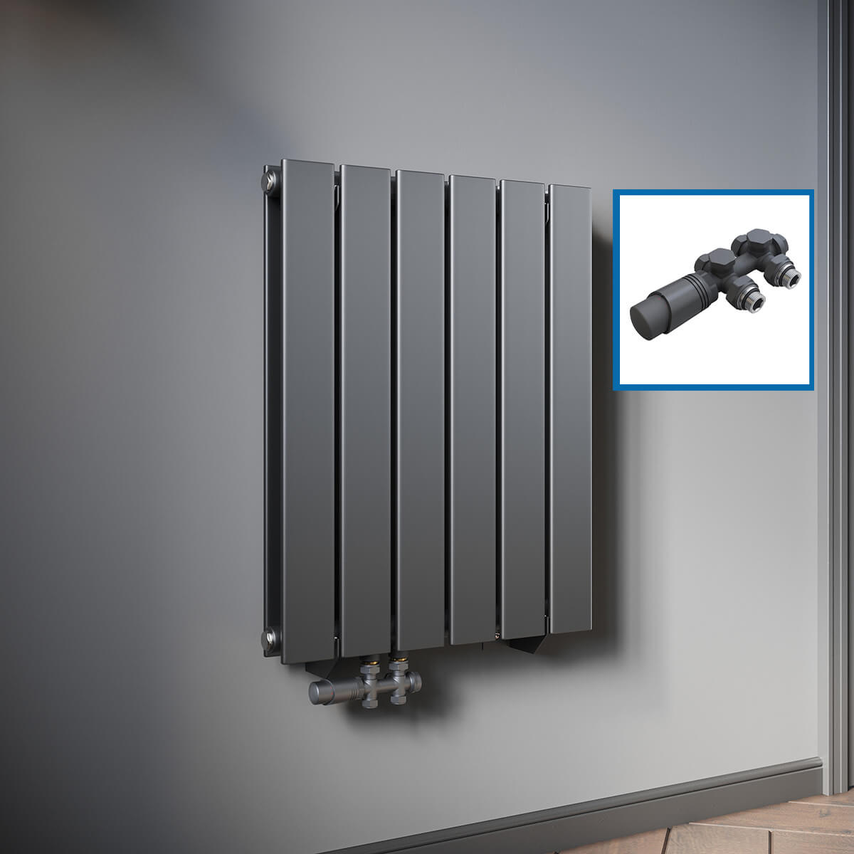 SONNI Design Heizkörper flach und klein für Badezimmer, vertikaler Badheizkörper flach Paneelheizkörper für Bad Flachheizkörper 600*465mm Antrazit ohne/mit Mittelanschluss