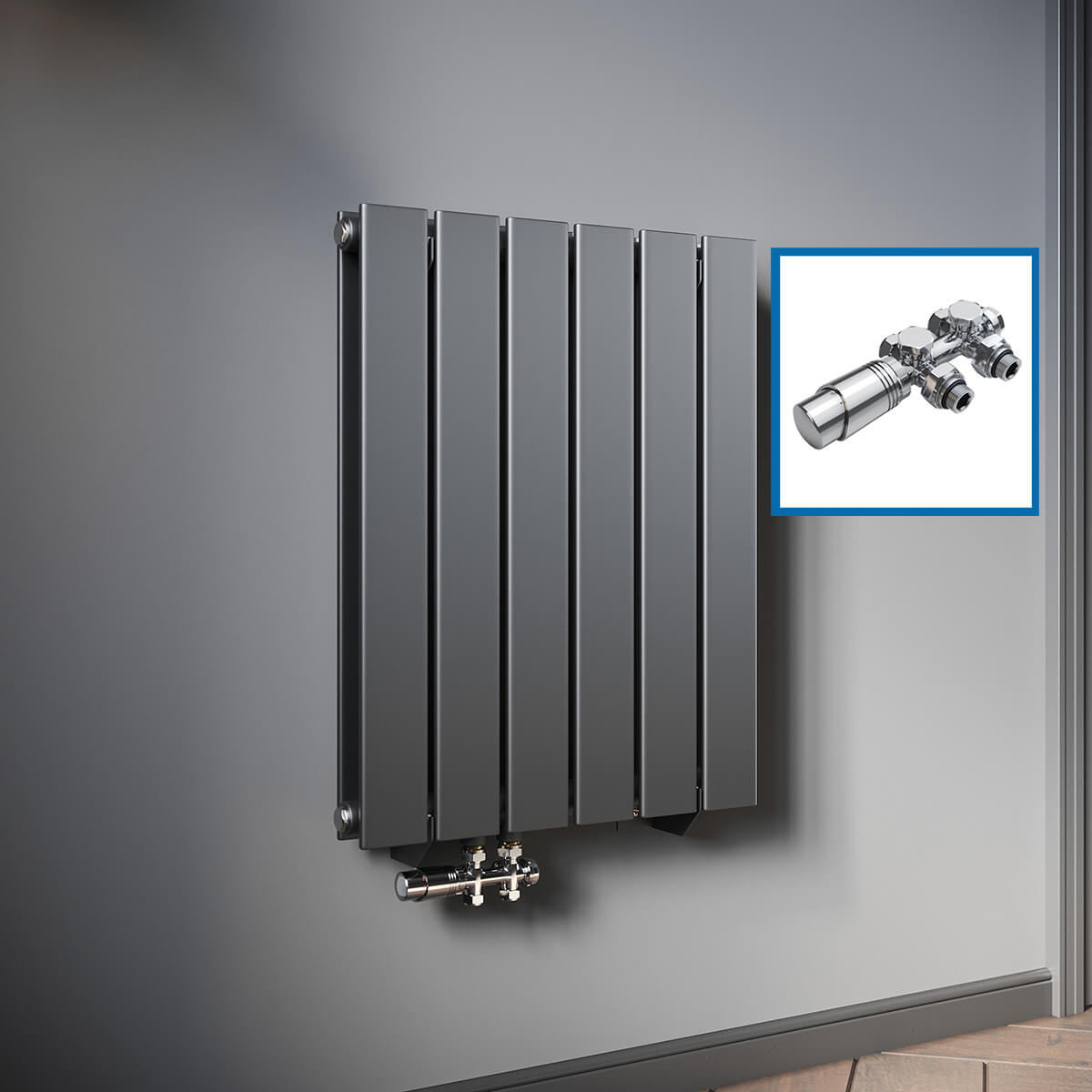 SONNI Design Heizkörper flach und klein für Badezimmer, vertikaler Badheizkörper flach Paneelheizkörper für Bad Flachheizkörper 600*465mm Antrazit ohne/mit Mittelanschluss
