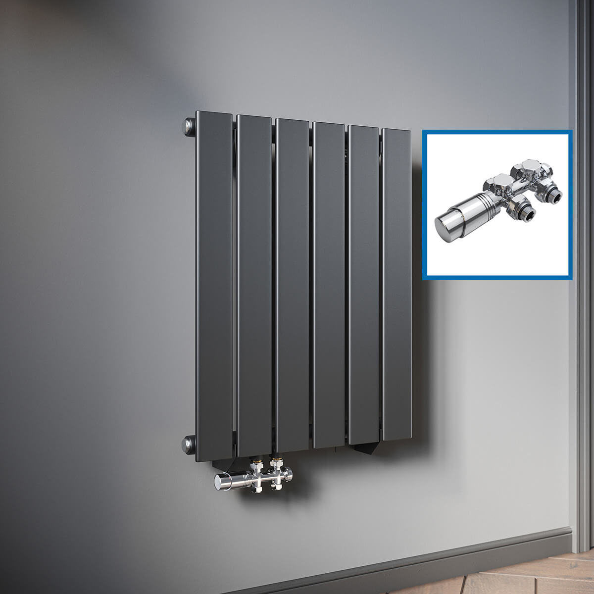 SONNI Design Heizkörper flach und klein für Badezimmer, vertikaler Badheizkörper flach Paneelheizkörper für Bad Flachheizkörper 600*465mm Antrazit ohne/mit Mittelanschluss