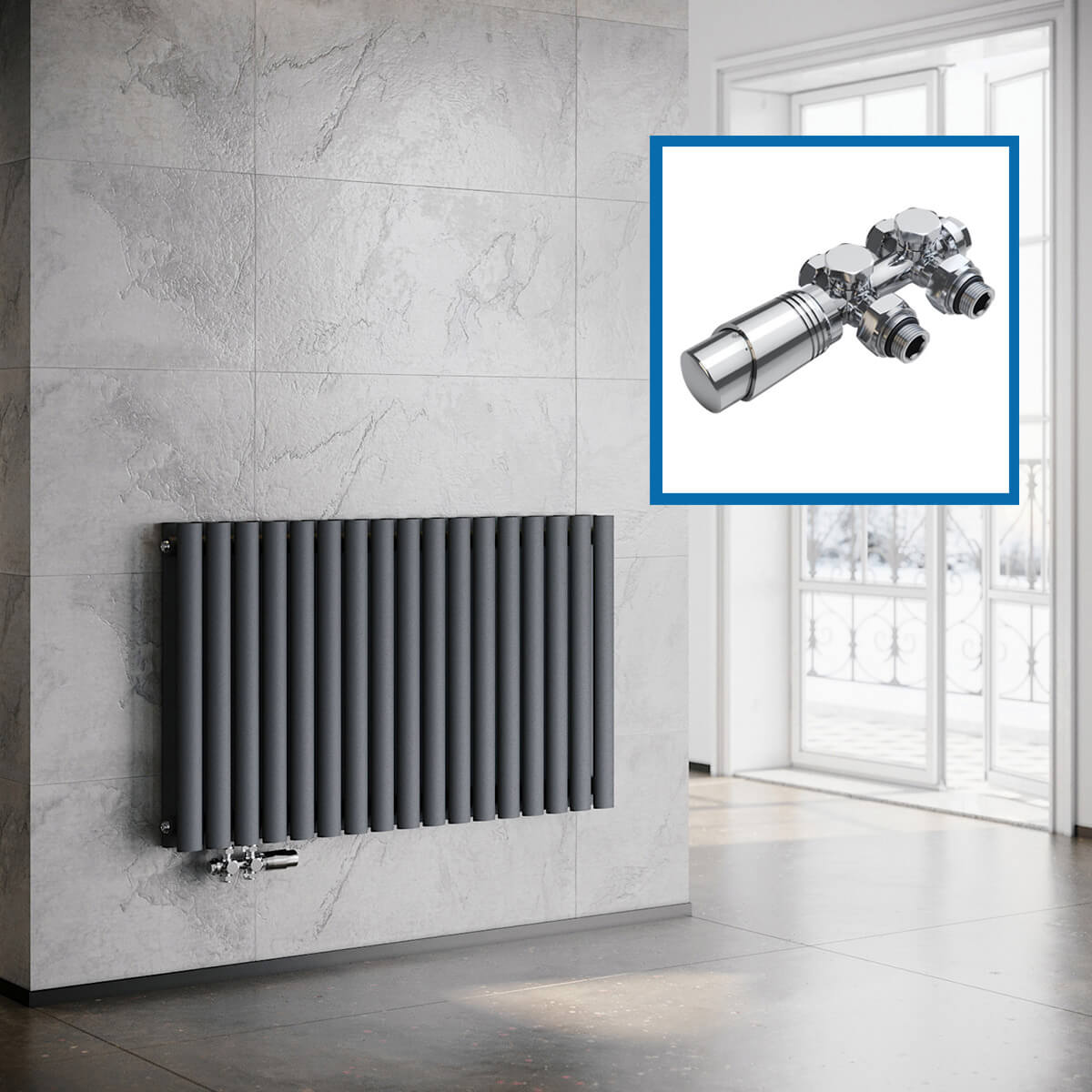 SONNI Röhrenheizkörper Mittelanschluss Wandheizkörper 600*1003mm Doppellagig Anthrazit ohne/mit Mutiblock