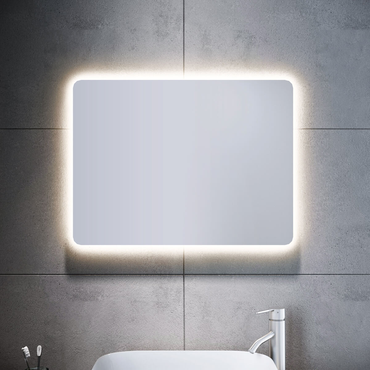 SONNI Badspiegel mit Beleuchtung 80x60 cm und 5.0 Bluetooth Beschlagfrei LED Badspiegel mit Touch-Schalter Wandspiegel Kaltweiße 6400K IP44