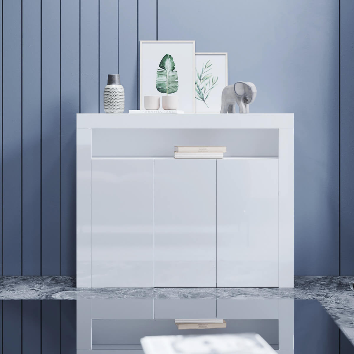 SONNI Sideboard Weiss Hochglanz Wohnzimmer, LED Kommode, Wohnzimmermöbel Wohnzimmerschrank Standschrank B116xH93xT35cm