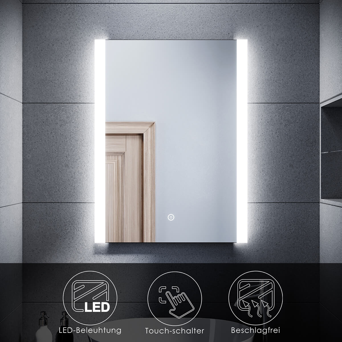 SONNI Badezimmer LED Spiegel Badspiegel mit Beleuchtung Touchschalter 60x80cm GTBM1086