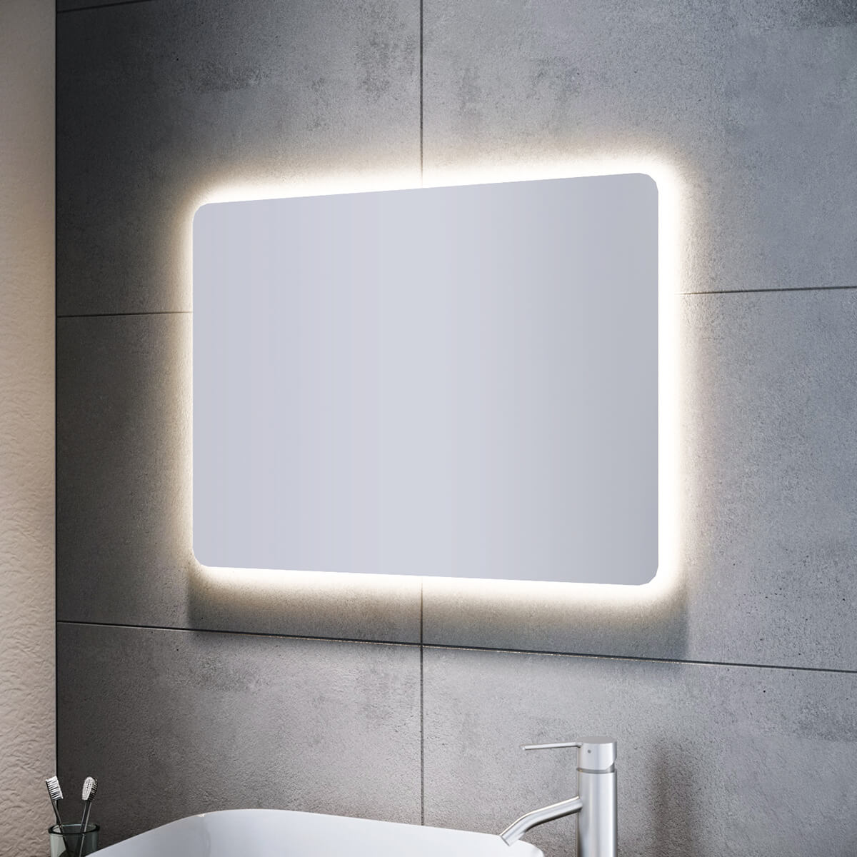 SONNI Badspiegel mit Beleuchtung 80x60 cm und 5.0 Bluetooth Beschlagfrei LED Badspiegel mit Touch-Schalter Wandspiegel Kaltweiße 6400K IP44