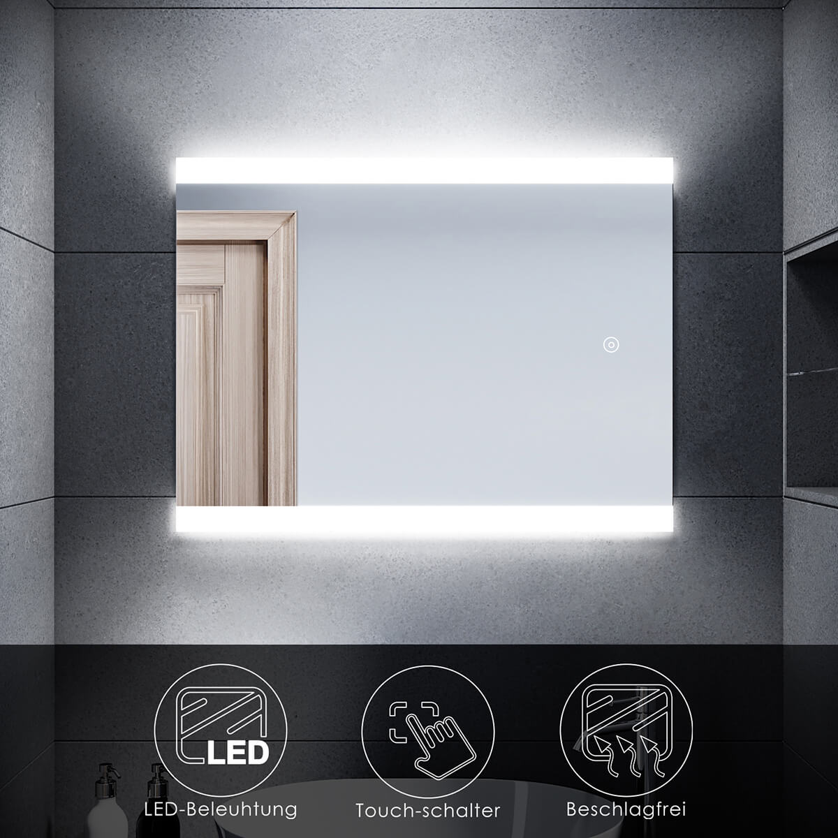 SONNI Badezimmer LED Spiegel Badspiegel mit Beleuchtung Touchschalter 60x80cm GTBM1086