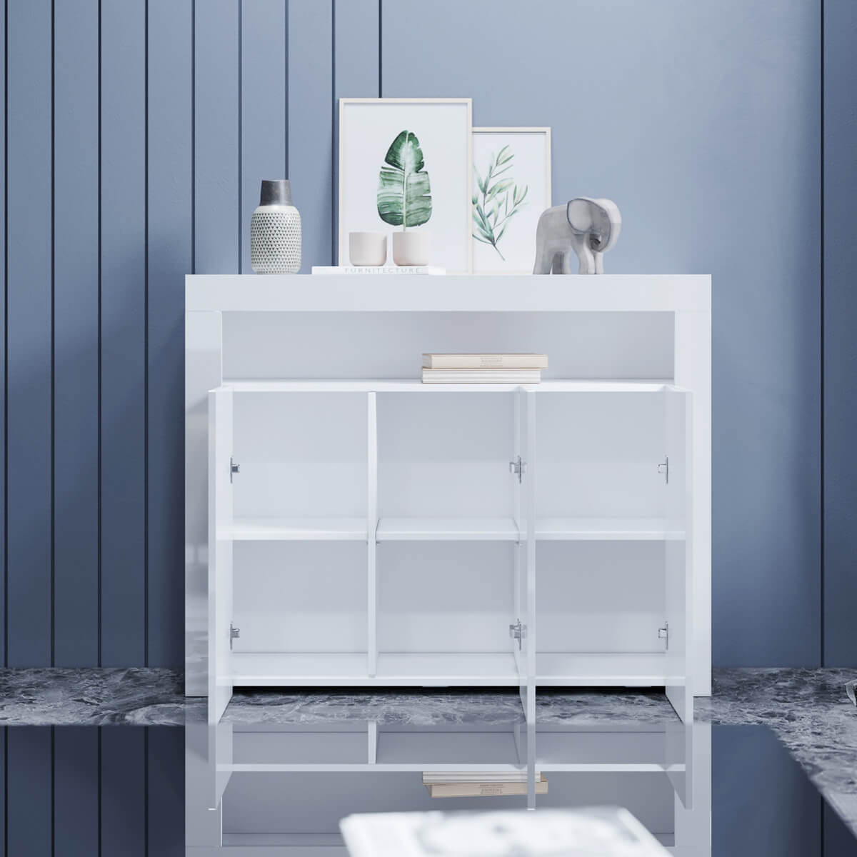 SONNI Sideboard Weiss Hochglanz Wohnzimmer, LED Kommode, Wohnzimmermöbel Wohnzimmerschrank Standschrank B116xH93xT35cm