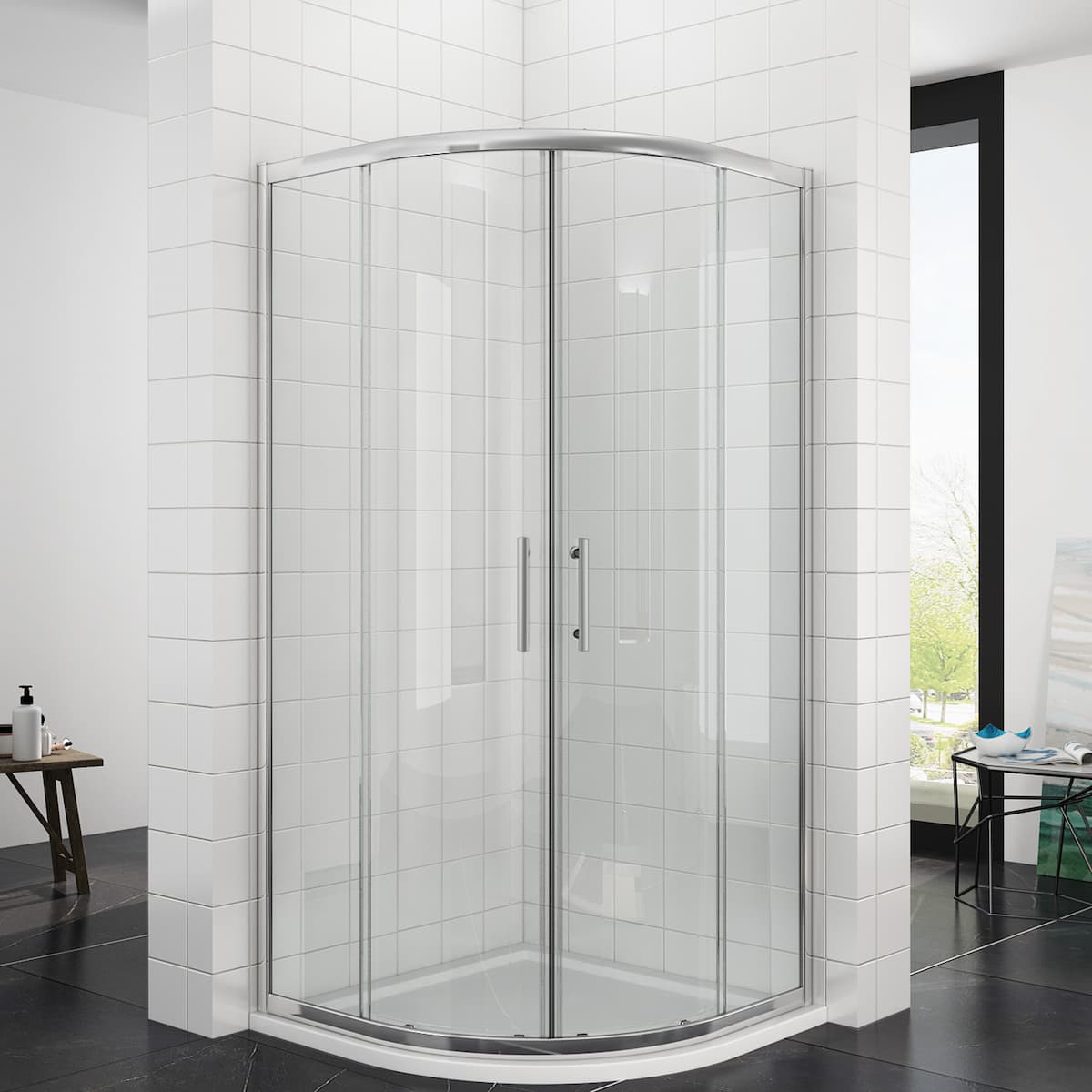 SONNI Duschkabine Runddusche Schiebetür ESG Glastür 80/90/100cm Höhe 185cm /195cm Radius 55cm