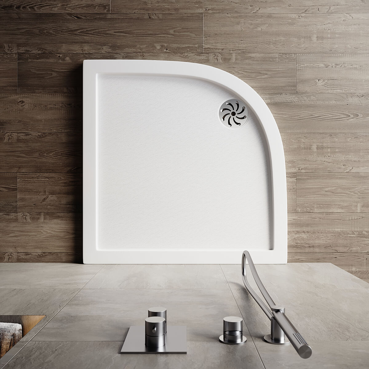 SONNI Oval Duschtasse - Niedrigprofil Duschwanne mit 550 mm Radius, Extra Flach, SMC, Inklusive Ablaufgarnitur
