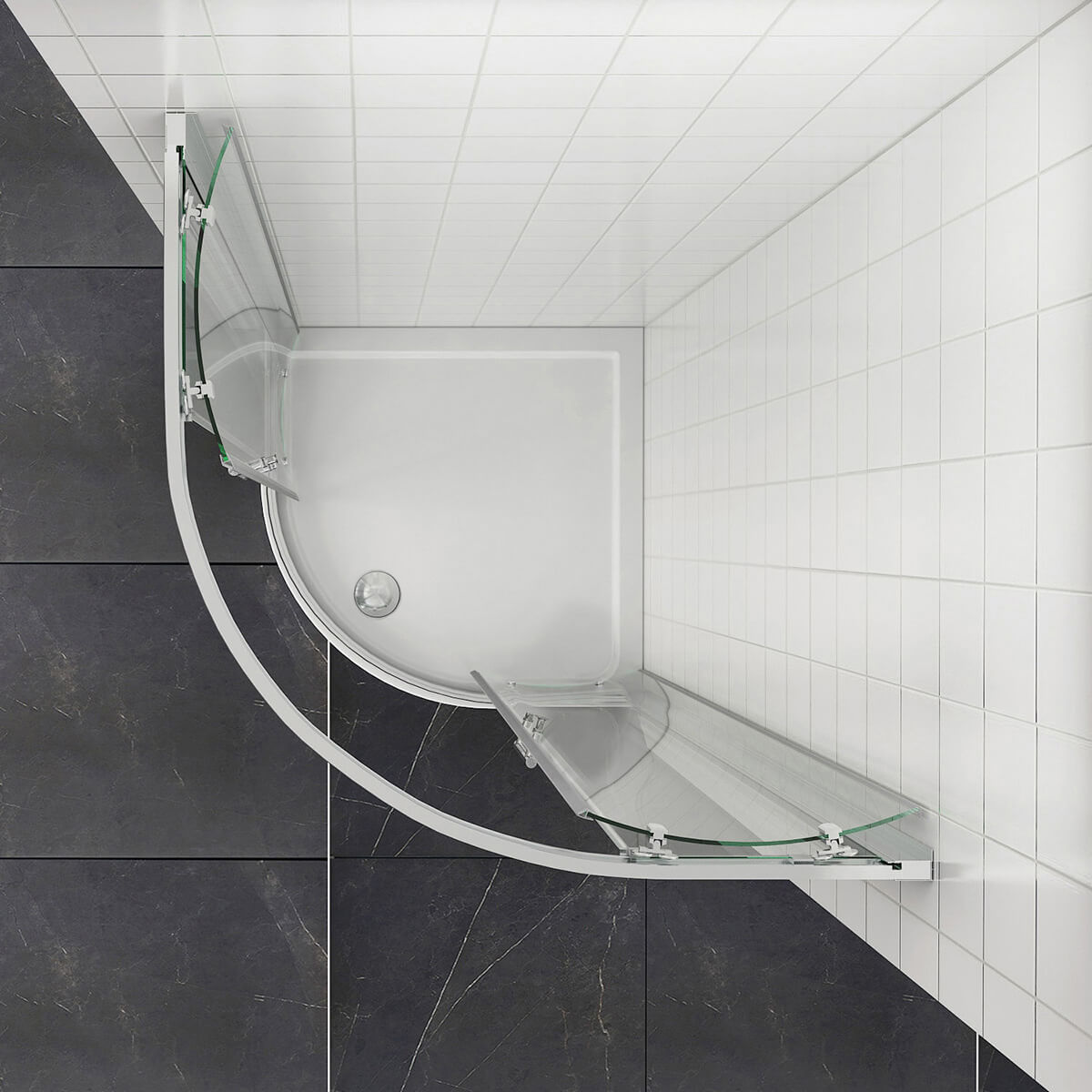 SONNI Duschkabine Runddusche Schiebetür ESG Glastür 80/90/100cm Höhe 185cm /195cm Radius 55cm