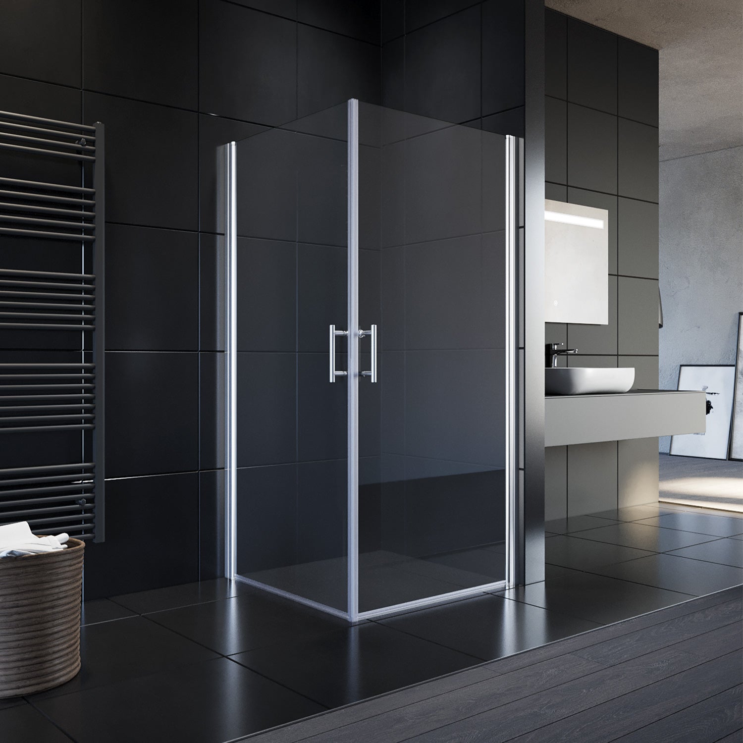Duschkabine Eckeinstieg Pendeltür Dusche ESG Glas mit NANO Qradratisch Höhe 185cm
