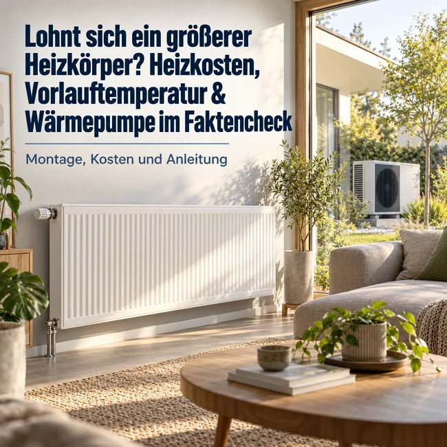 Großer Heizkörper Typ 33 im Wohnzimmer für Wärmepumpe – energieeffiziente Heizung mit niedriger Vorlauftemperatur