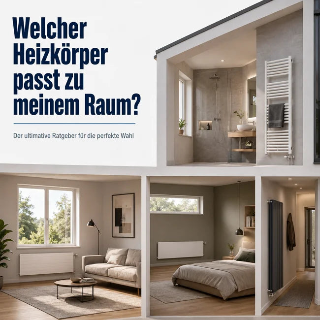 Welcher Heizkörper passt zu meinem Raum - Übersicht verschiedener Heizkörpertypen im modernen Wohnzimmer mit Plattenheizkörper und Vertikalheizkörper