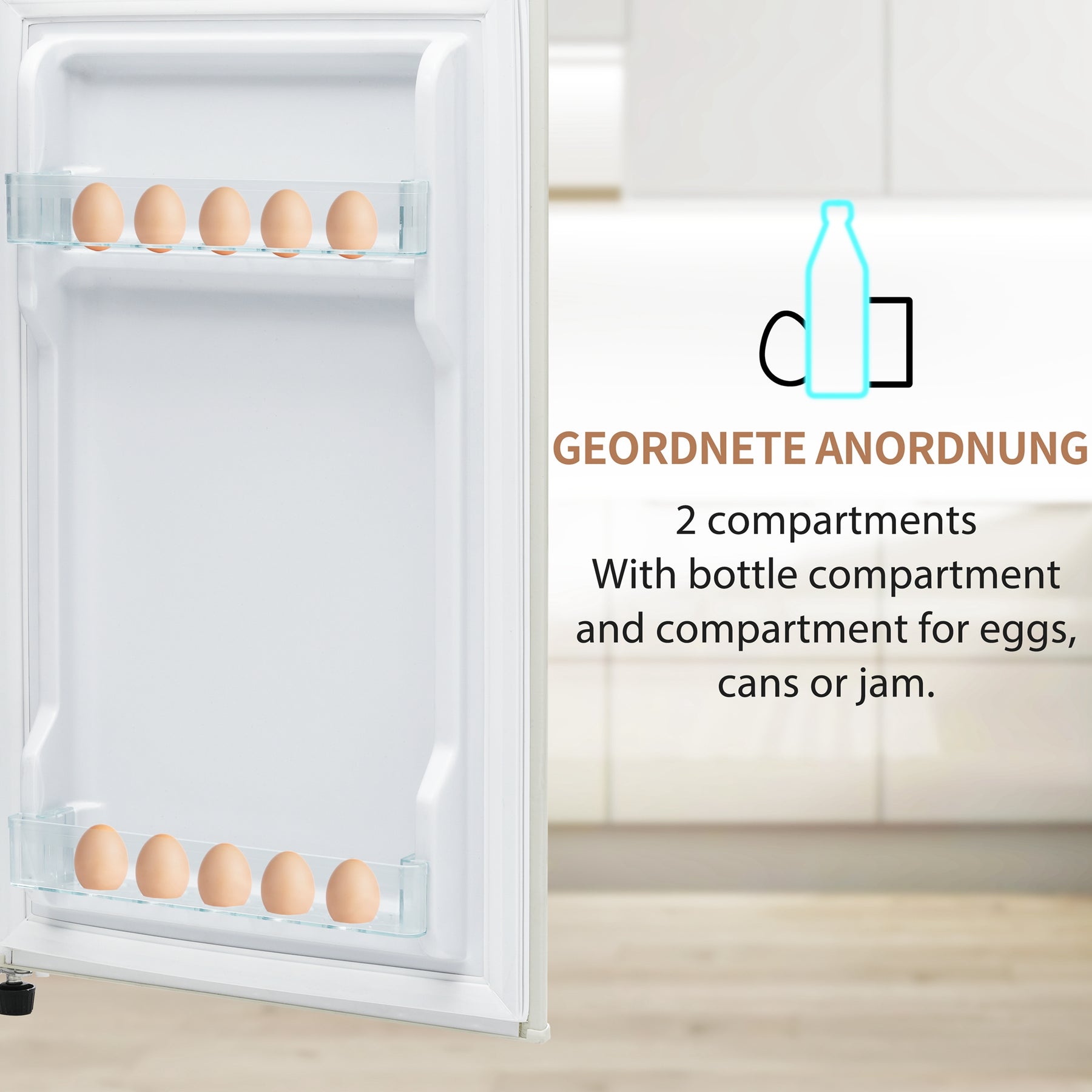 SONNI Retro Kühlschrank Kühl Gefrier Kombination mit 2 Türen, 92 Liter Gesamtvolumen 28 Liter Gefriervolumen LED Licht Glasregale Türregale 105.5 x 41 cm