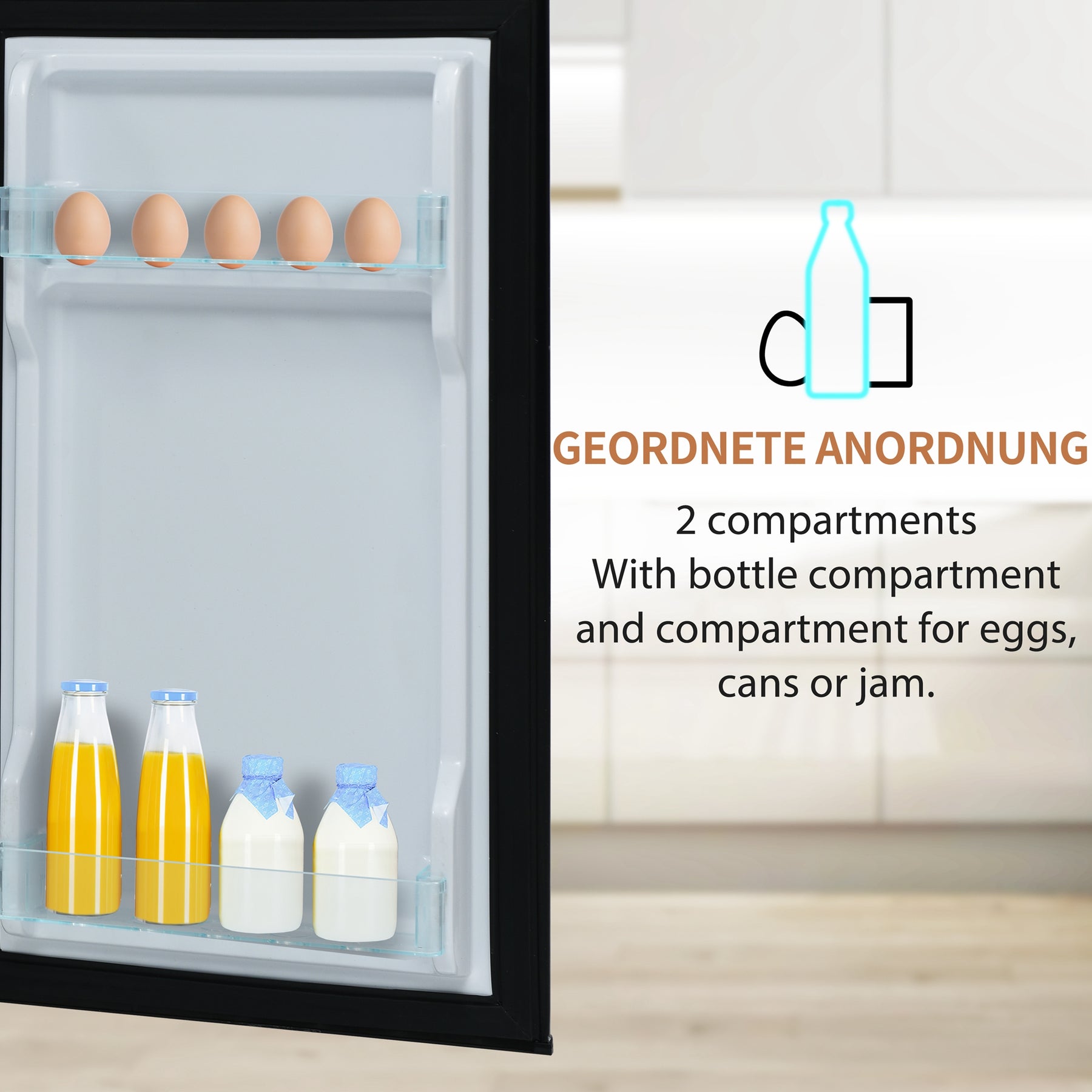 SONNI Retro Kühlschrank Kühl Gefrier Kombination mit 2 Türen, 92 Liter Gesamtvolumen 28 Liter Gefriervolumen LED Licht Glasregale Türregale 105.5 x 41 cm