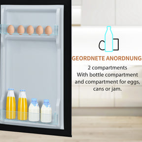 SONNI Retro Kühlschrank Kühl Gefrier Kombination mit 2 Türen, 92 Liter Gesamtvolumen 28 Liter Gefriervolumen LED Licht Glasregale Türregale 105.5 x 41 cm