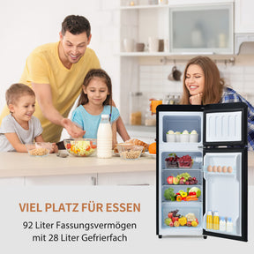 SONNI Retro Kühlschrank Kühl Gefrier Kombination mit 2 Türen, 92 Liter Gesamtvolumen 28 Liter Gefriervolumen LED Licht Glasregale Türregale 105.5 x 41 cm