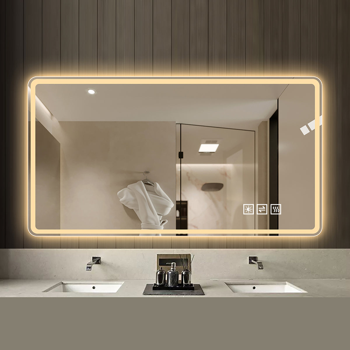 SONNI LED Badezimmerspiegel 60×120 cm, rahmenlos, Frontlicht matt, Anti-Beschlag, 3 Lichtfarben, dimmbar, Memory, horizontal & vertikal, IP44 wasserdicht