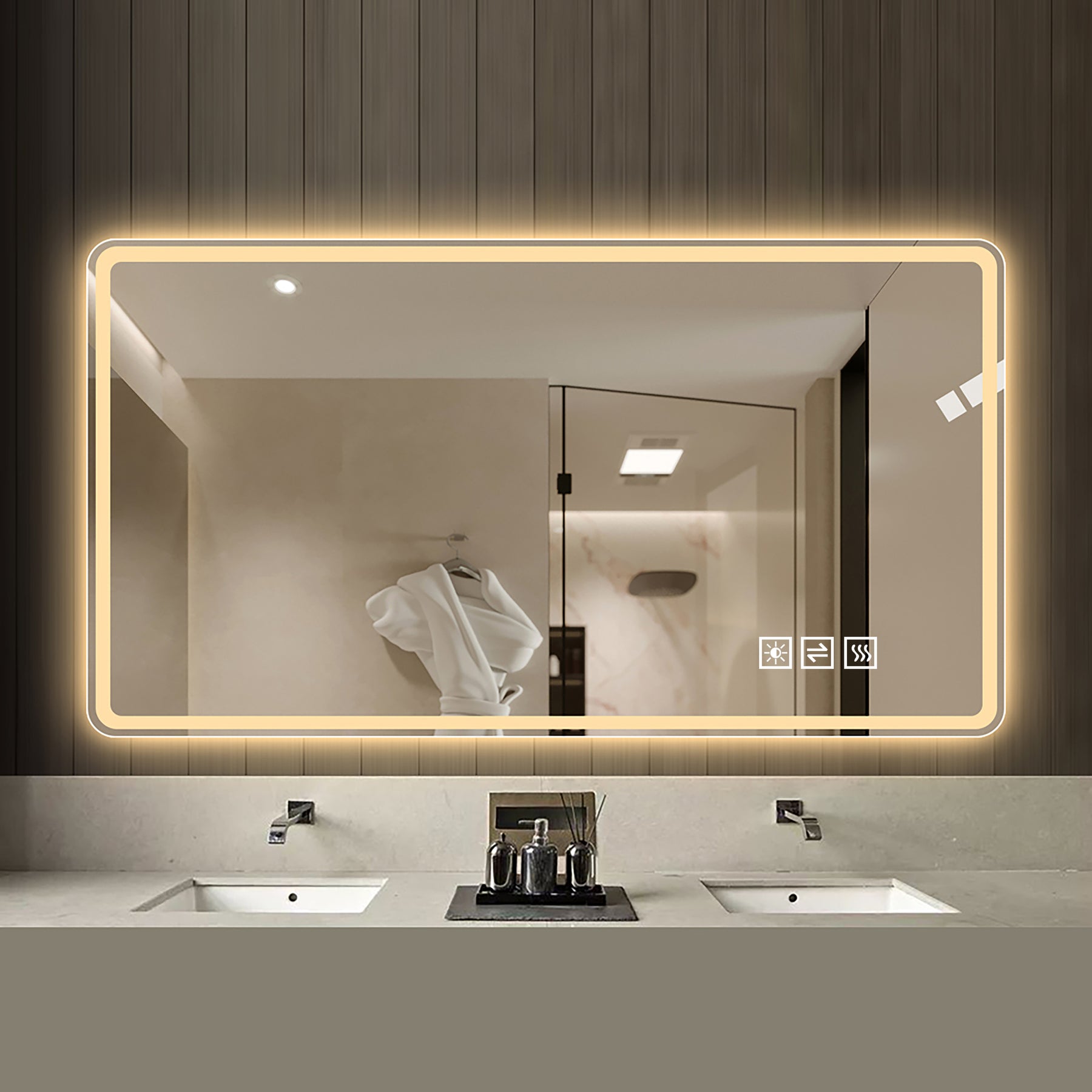 SONNI LED Badezimmerspiegel 60×120 cm, rahmenlos, Frontlicht matt, Anti-Beschlag, 3 Lichtfarben, dimmbar, Memory, horizontal & vertikal, IP44 wasserdicht