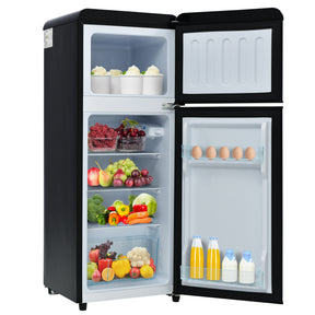 SONNI Retro Kühlschrank Kühl Gefrier Kombination mit 2 Türen, 92 Liter Gesamtvolumen 28 Liter Gefriervolumen LED Licht Glasregale Türregale 105.5 x 41 cm