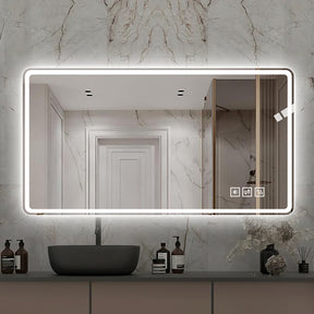 SONNI LED Badezimmerspiegel 60×120 cm, rahmenlos, Frontlicht matt, Anti-Beschlag, 3 Lichtfarben, dimmbar, Memory, horizontal & vertikal, IP44 wasserdicht