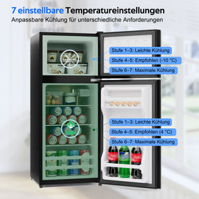 SONNI Minikühlschrank mit Gefrierfach, 92 L Kühlvolumen 28 L Gefrierfach Glastür LED Beleuchtung Temperaturregelung Glasablagen