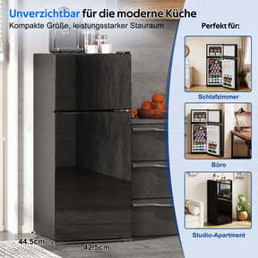 SONNI Minikühlschrank mit Gefrierfach, 92 L Kühlvolumen 28 L Gefrierfach Glastür LED Beleuchtung Temperaturregelung Glasablagen