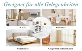 SONNI Buffetschrank Weiß mit ausziehbarer Tischplatte, drehbarer Arbeitsfläche, Glasschiebetüren, Wellenmuster, verstellbarem Stauraum und goldenen Metallbeinen, Sideboard für Küche und Esszimmer, 122x40x82cm