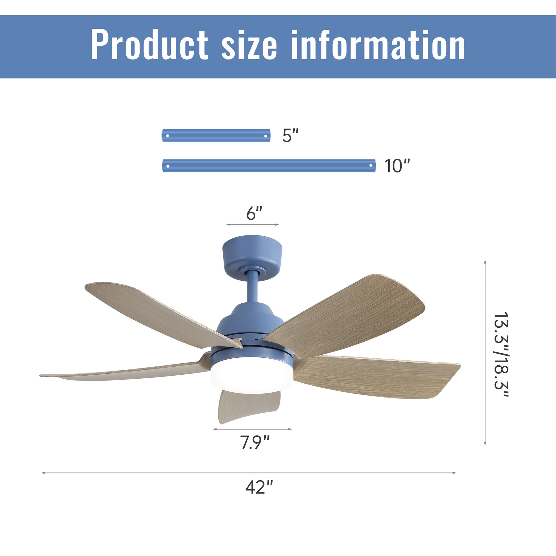 SONNI Deckenventilator 42 Zoll mit LED Beleuchtung und Fernbedienung, 22 W LED Licht 5 ABS Flügel