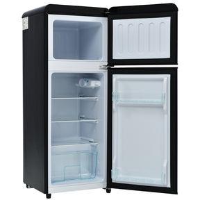 SONNI Retro Kühlschrank Kühl Gefrier Kombination mit 2 Türen, 92 Liter Gesamtvolumen 28 Liter Gefriervolumen LED Licht Glasregale Türregale 105.5 x 41 cm