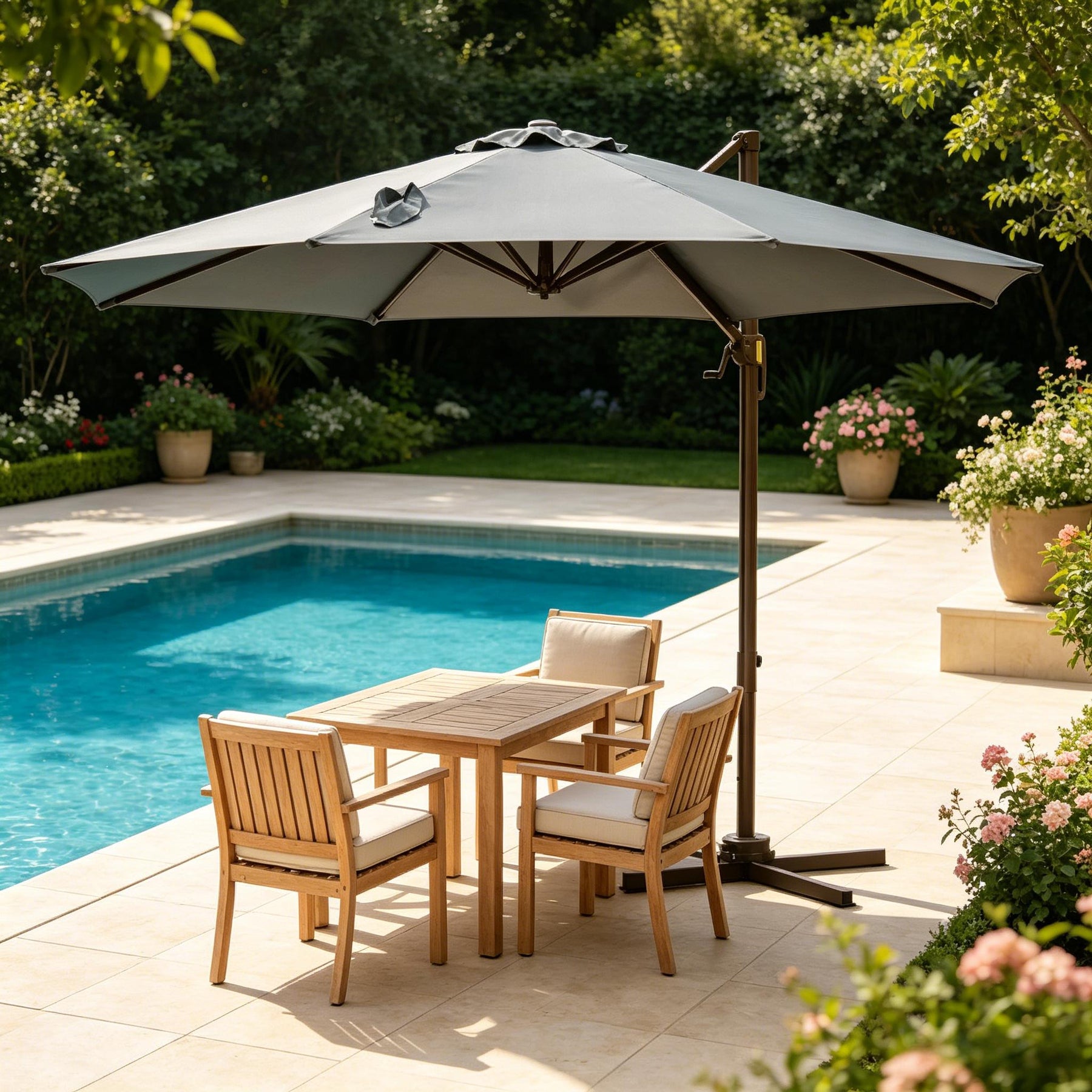 SONNI Cantilever Sonnenschirm 360° drehbar mit Neigefunktion, großer achteckiger Garten- & Poolschirm, Aluminium & Polyester,  2,95 x 2,5 m, Dunkelgrau