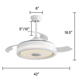 SONNI 42 Zoll Deckenventilator mit LED-Beleuchtung, 3 Farbtemperaturstufen + RGB, 3 ABS-Flügeln, DC-Motor