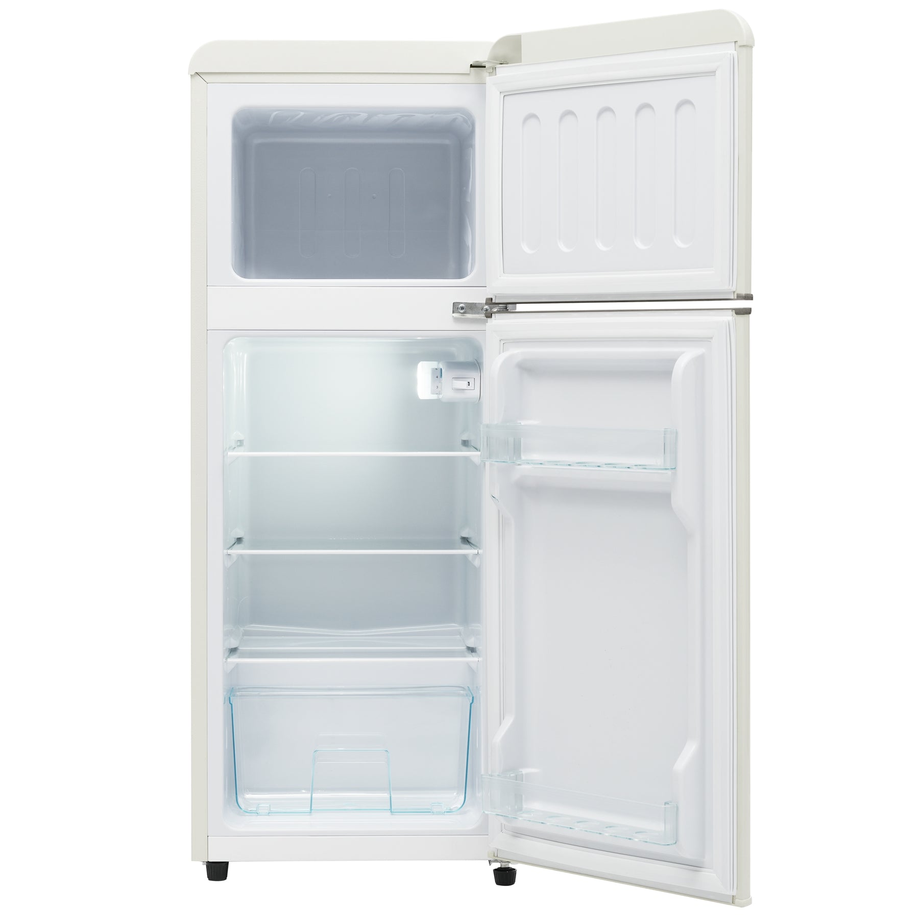 SONNI Retro Kühlschrank Kühl Gefrier Kombination mit 2 Türen, 92 Liter Gesamtvolumen 28 Liter Gefriervolumen LED Licht Glasregale Türregale 105.5 x 41 cm