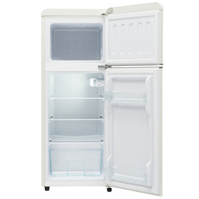 SONNI Retro Kühlschrank Kühl Gefrier Kombination mit 2 Türen, 92 Liter Gesamtvolumen 28 Liter Gefriervolumen LED Licht Glasregale Türregale 105.5 x 41 cm