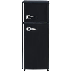 SONNI Retro Kühlschrank Kühl Gefrier Kombination mit 2 Türen, 92 Liter Gesamtvolumen 28 Liter Gefriervolumen LED Licht Glasregale Türregale 105.5 x 41 cm