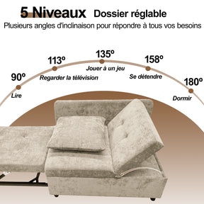 SONNI Schlafsofa mit Schlaffunktion, 3 in 1 Polsterbett, Leinenstoffsofa mit verstellbarer Rückenlehne und Kissen, Liegesofa für Gästezimmer und Home-Office, 177 x 68 x 65 cm