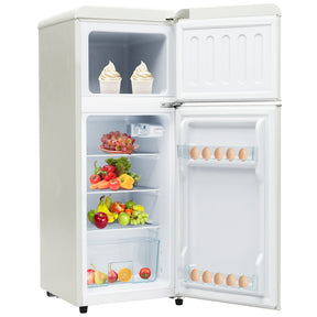 SONNI Retro Kühlschrank Kühl Gefrier Kombination mit 2 Türen, 92 Liter Gesamtvolumen 28 Liter Gefriervolumen LED Licht Glasregale Türregale 105.5 x 41 cm