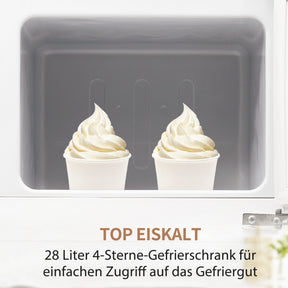 SONNI Retro Kühlschrank Kühl Gefrier Kombination mit 2 Türen, 92 Liter Gesamtvolumen 28 Liter Gefriervolumen LED Licht Glasregale Türregale 105.5 x 41 cm