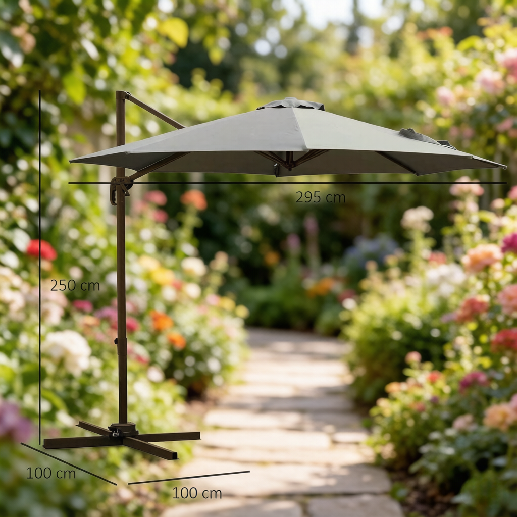 SONNI Cantilever Sonnenschirm 360° drehbar mit Neigefunktion, großer achteckiger Garten- & Poolschirm, Aluminium & Polyester,  2,95 x 2,5 m, Dunkelgrau