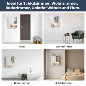 SONNI Wand-Badezimmerschrank mit LED-Sensor, Badschrank zur Wandmontage mit Tür und offenen Fächern 60 x 23 x 70 cm Weiß