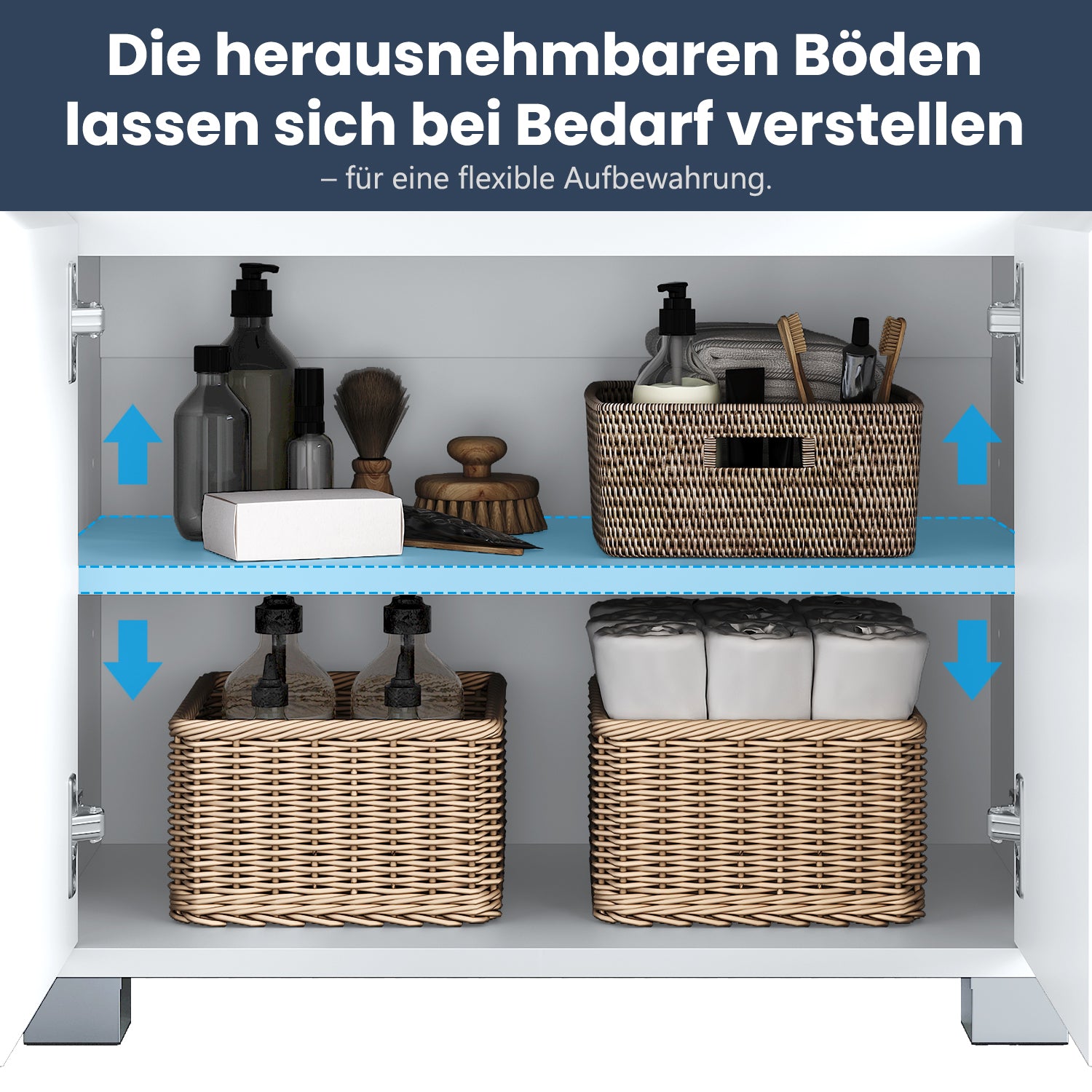 SONNI Badezimmer-Beistelltisch mit Touch-LED, 1 Schublade 2 Türen ausziehbarer Einlegeboden Aufbewahrungsmöbel 56 x 30 x 82 cm Weiß