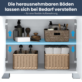 SONNI Badezimmer-Beistelltisch mit Touch-LED, 1 Schublade 2 Türen ausziehbarer Einlegeboden Aufbewahrungsmöbel 56 x 30 x 82 cm Weiß