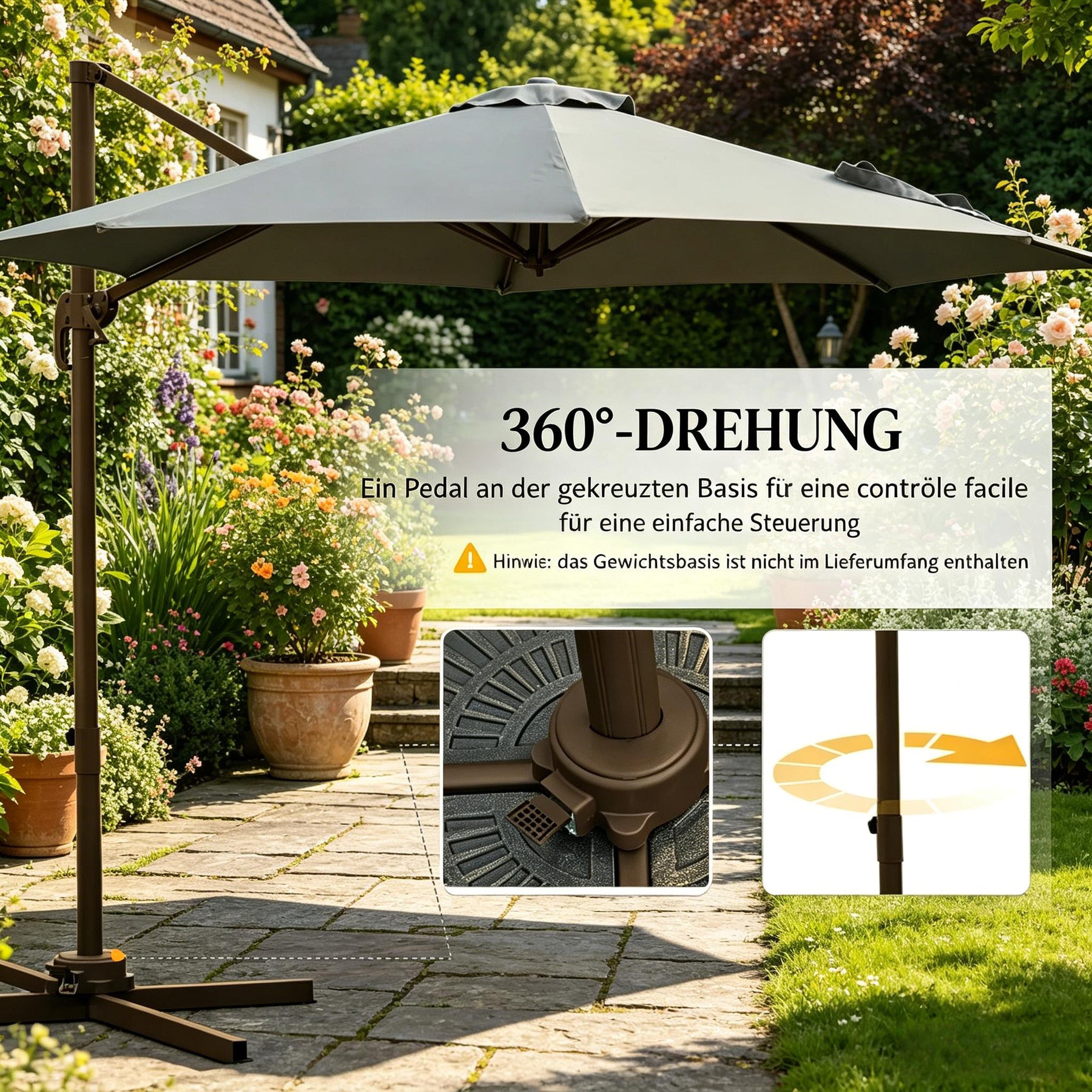 SONNI Cantilever Sonnenschirm 360° drehbar mit Neigefunktion, großer achteckiger Garten- & Poolschirm, Aluminium & Polyester,  2,95 x 2,5 m, Dunkelgrau