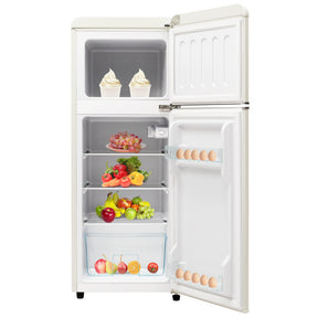 SONNI Retro Kühlschrank Kühl Gefrier Kombination mit 2 Türen, 92 Liter Gesamtvolumen 28 Liter Gefriervolumen LED Licht Glasregale Türregale 105.5 x 41 cm