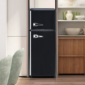 SONNI Retro Kühlschrank Kühl Gefrier Kombination mit 2 Türen, 92 Liter Gesamtvolumen 28 Liter Gefriervolumen LED Licht Glasregale Türregale 105.5 x 41 cm