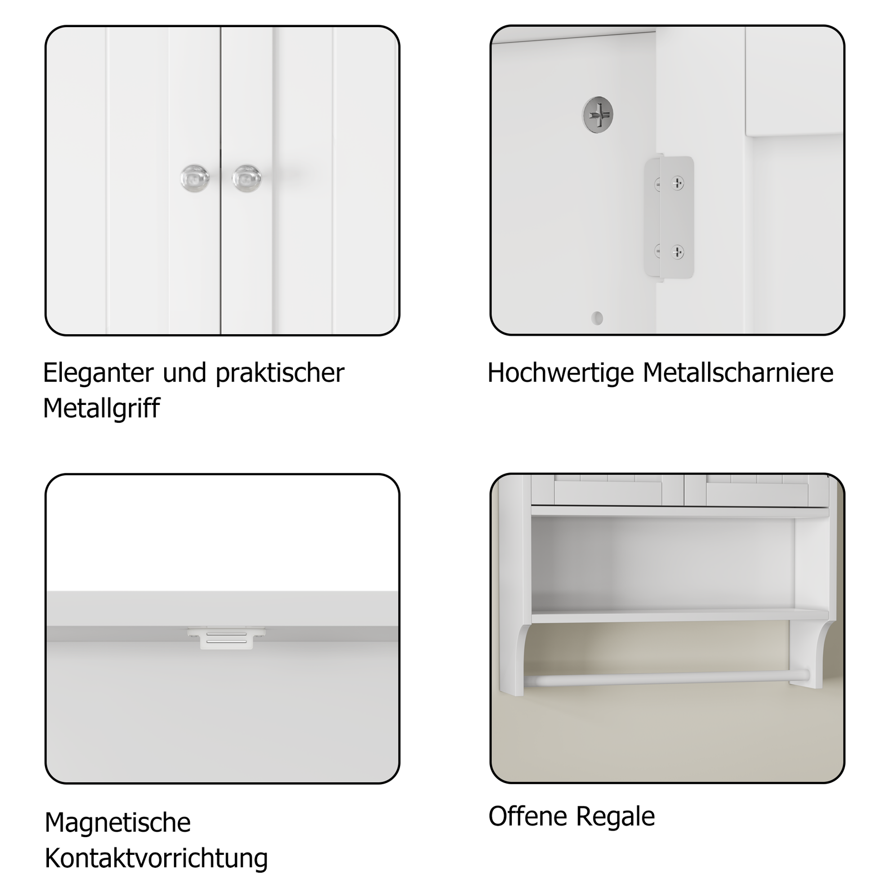 SONNI Wand Badezimmerschrank mit Handtuchhalter 2 verstellbare Regale offenes und geschlossenes Fach platzsparender MDF Hängeschrank Weiß 56,8×19×70 cm