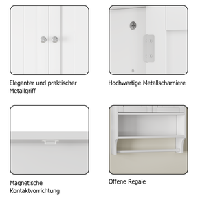 SONNI Wand Badezimmerschrank mit Handtuchhalter 2 verstellbare Regale offenes und geschlossenes Fach platzsparender MDF Hängeschrank Weiß 56,8×19×70 cm