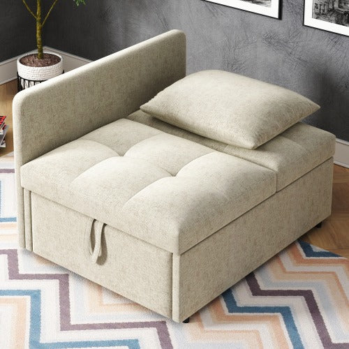SONNI Schlafsofa mit Schlaffunktion, 3 in 1 Polsterbett, Leinenstoffsofa mit verstellbarer Rückenlehne und Kissen, Liegesofa für Gästezimmer und Home-Office, 177 x 68 x 65 cm