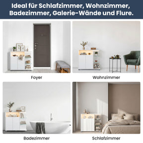 SONNI Waschtisch mit Touch-LED, weißer Unterschrank mit offener rechter Seite, Doppeltüren und ausziehbarem Einlegeboden, 90 x 30 x 82 cm Weiß
